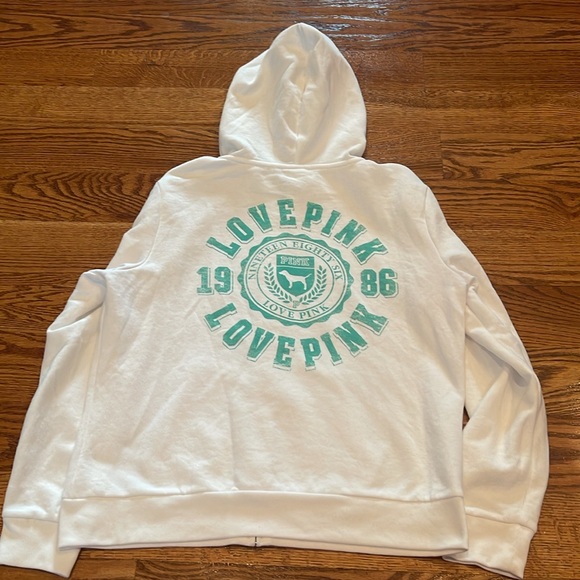 PINK WHITE ZIP UP HOODIE large - Picture 3 of 4